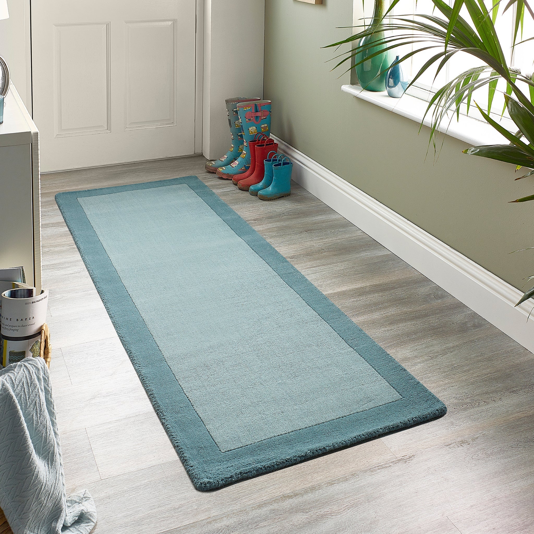 Origins Borders Rug, Duck Egg 120 x 170cm,160 x 230cm,200 x 290cm,67 x 200cm,80 x 150cm