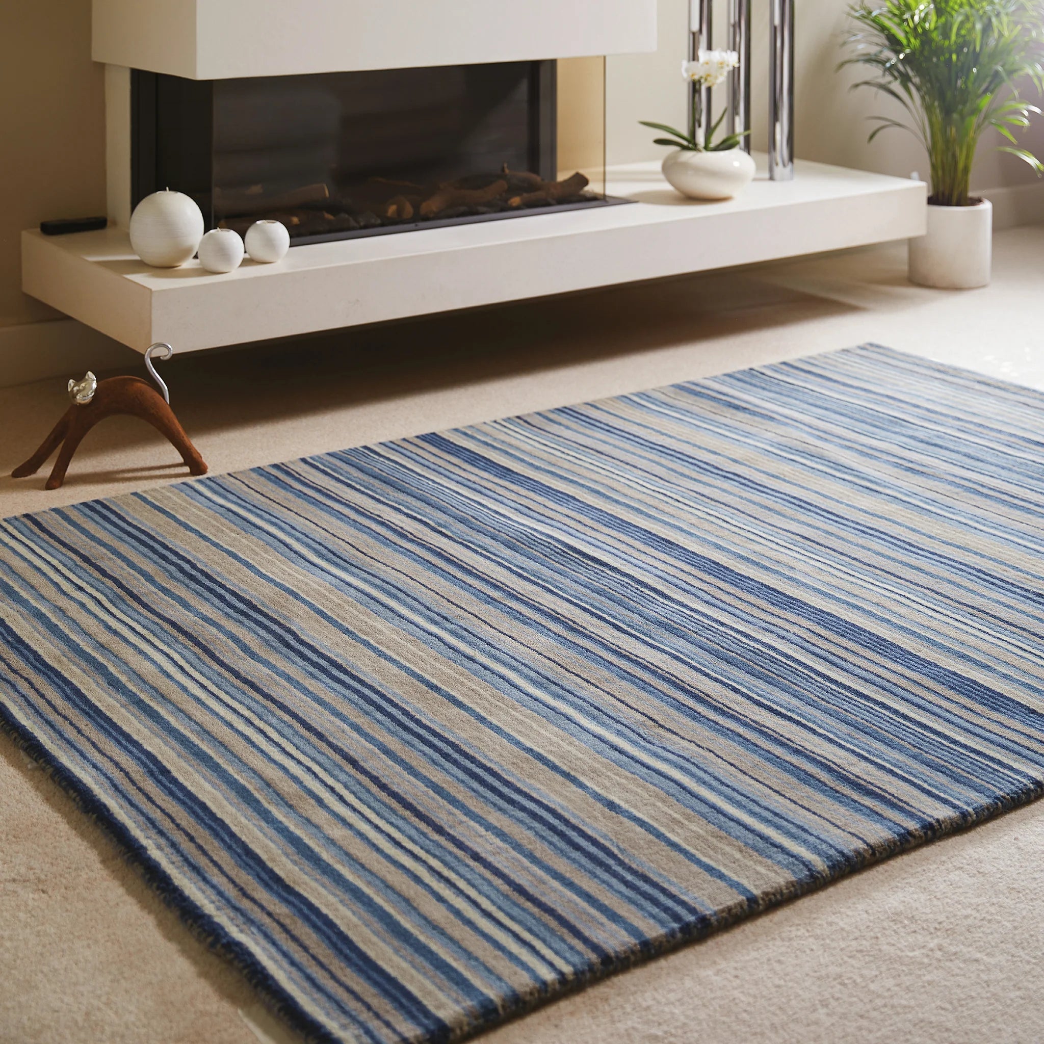 Origins Fine Stripe Rug, Blue 120 x 170cm,160 x 230cm,67 x 200cm,80 x 150cm