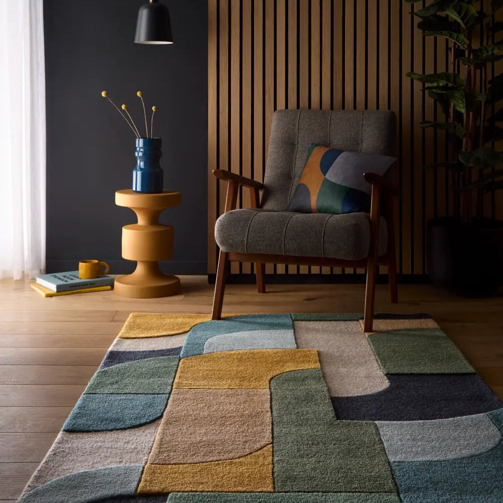 Origins Retro Deco Rug, Blue 120 x 170cm,160 x 230cm,200 x 300cm