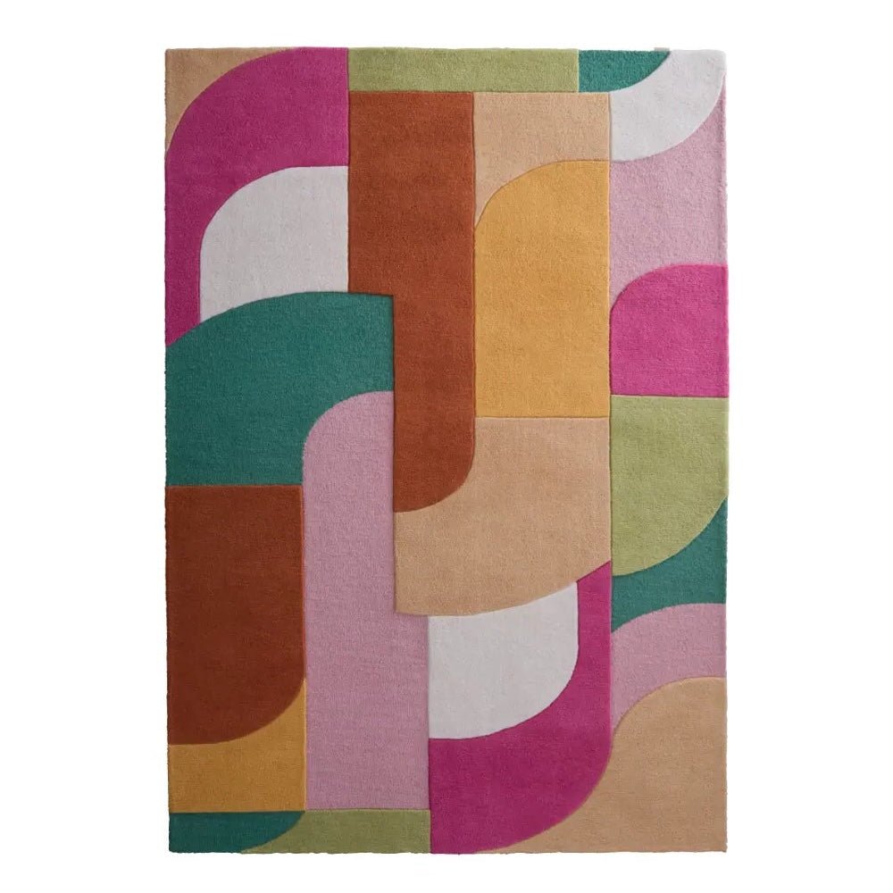 Origins Retro Deco Rug, Pink 120 x 170cm,160 x 230cm,200 x 300cm