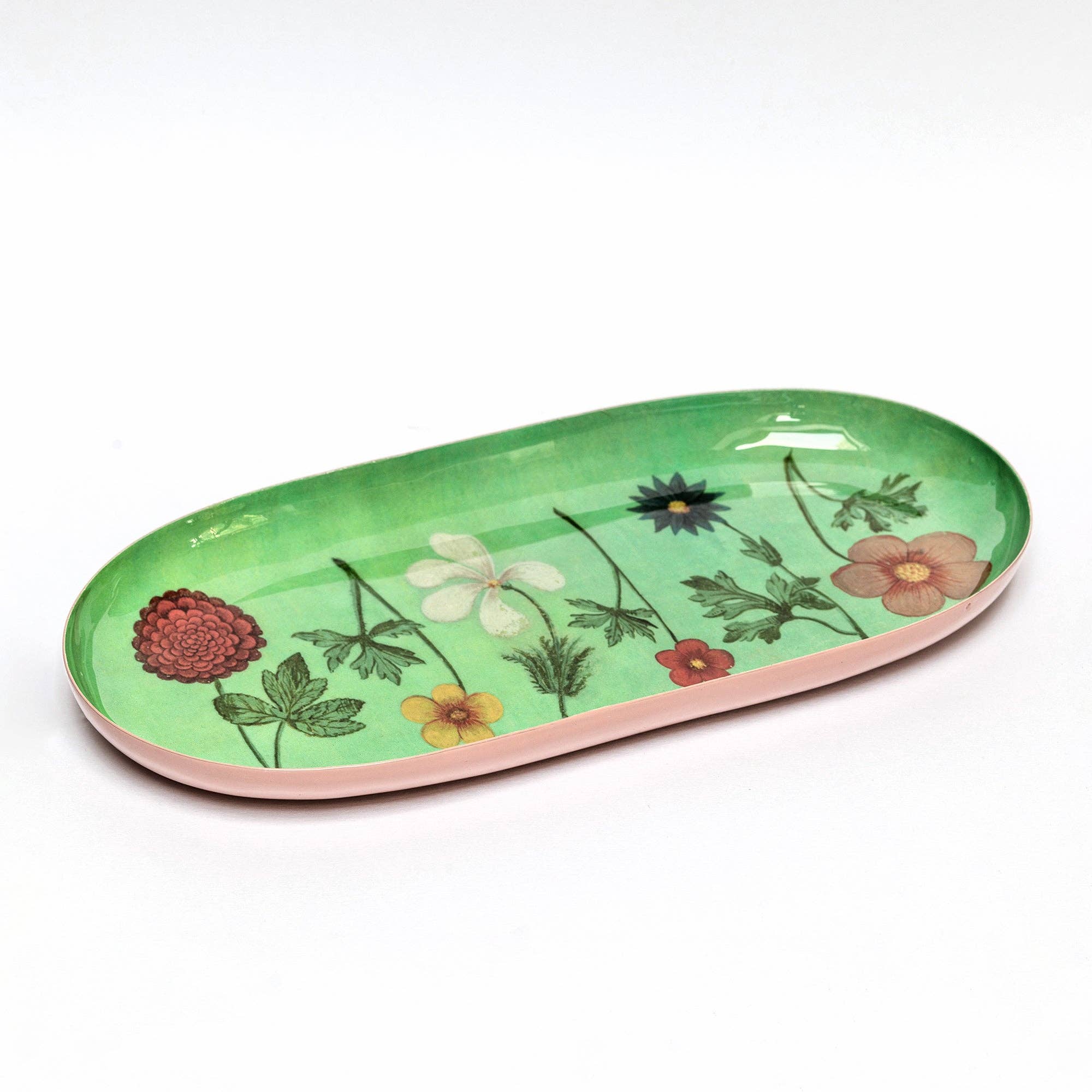 Oval Festival of Flowers Enamel Tray