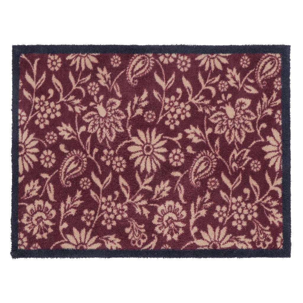 Paisley Floral Burgundy Washable Doormat - Angela Reed -