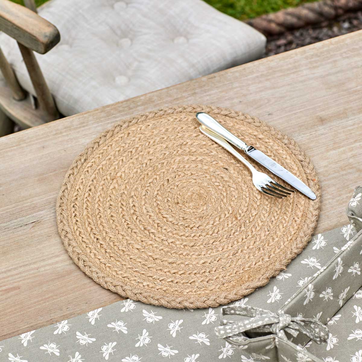 Plaited Jute Placemat Midnight Blue,Natural,Olive