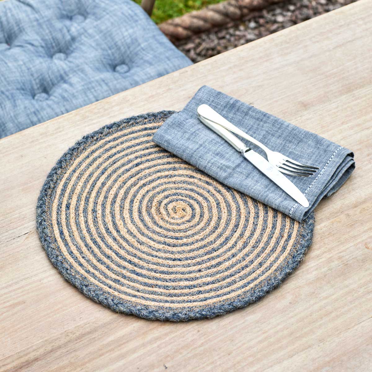 Plaited Jute Placemat Midnight Blue,Natural,Olive