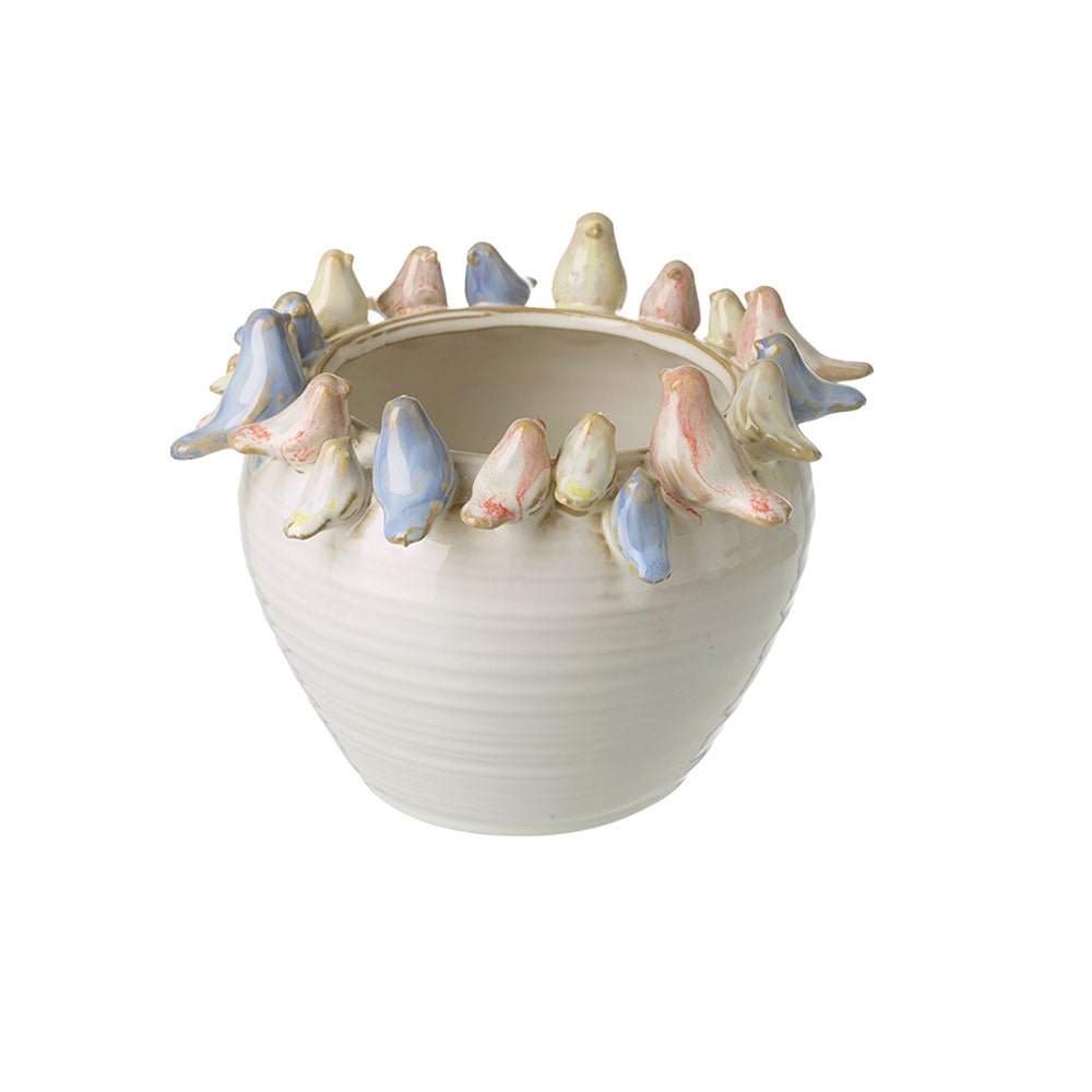 Pot with Multicoloured Birds Medium