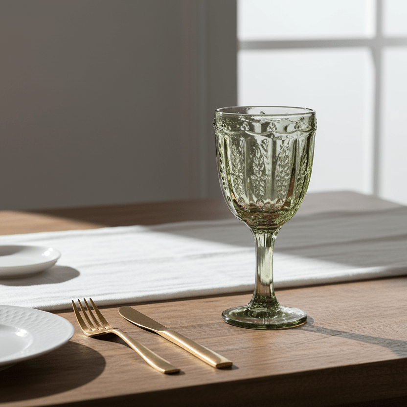 Pressed Glass Wine Goblet, Green - Angela Reed -