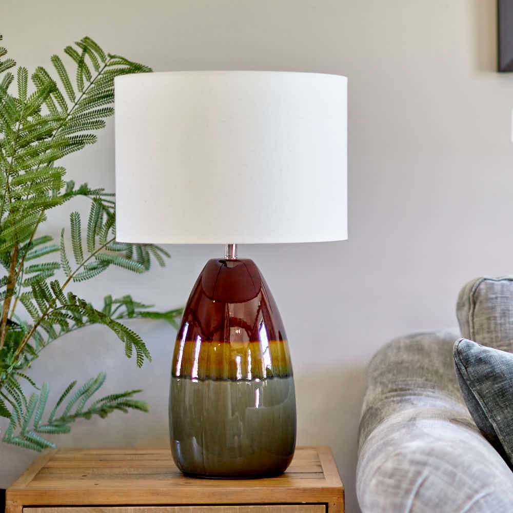 Reactive Glaze Table Lamp with Linen Shade