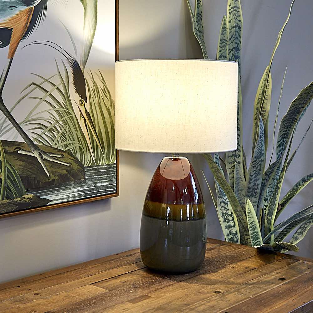 Reactive Glaze Table Lamp with Linen Shade