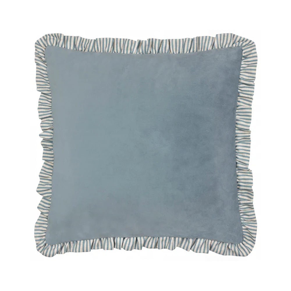 Ruffled Matte Velvet Cushion in Blue