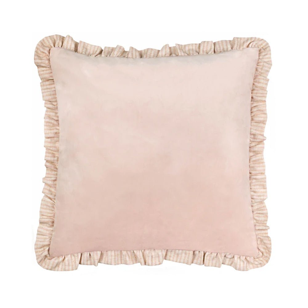 Ruffled Matte Velvet Cushion in Pink