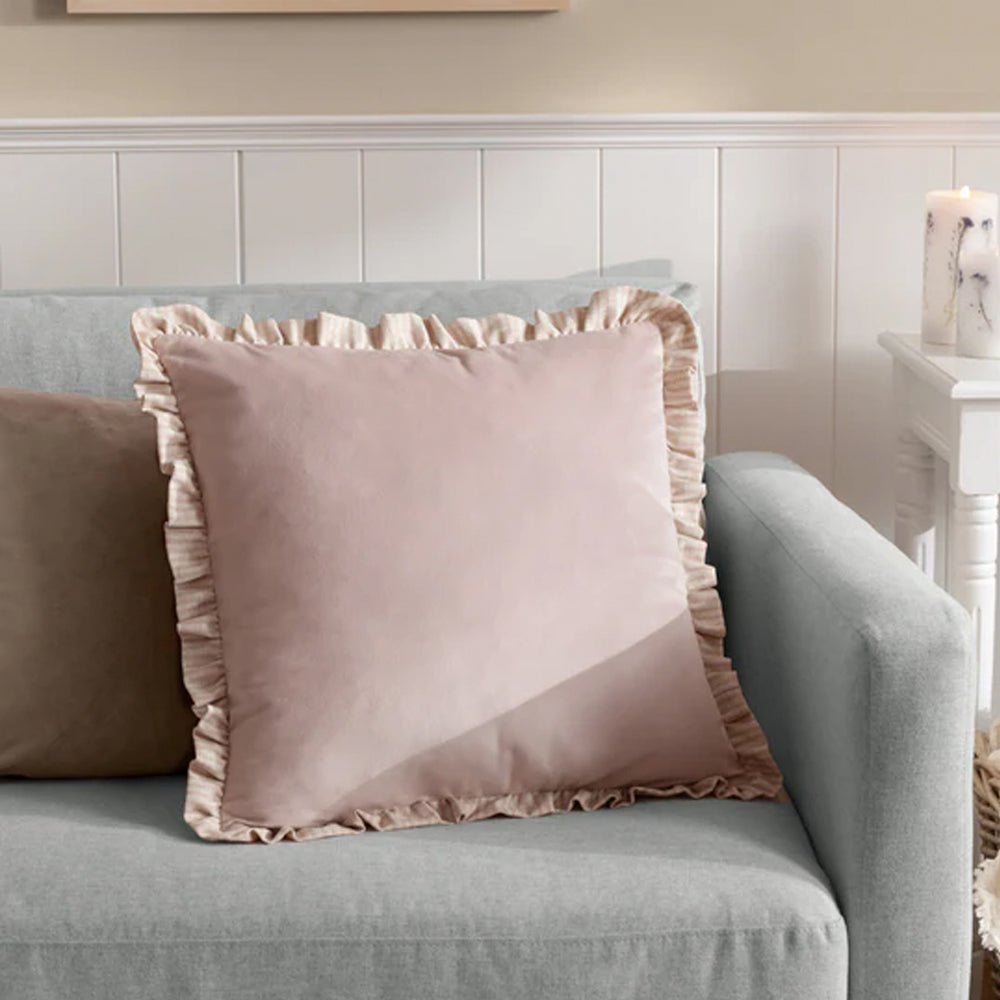 Ruffled Matte Velvet Cushion in Pink