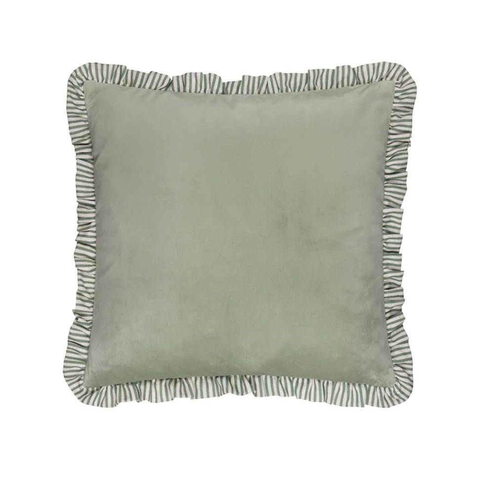 Ruffled Matte Velvet Cushion in Sage
