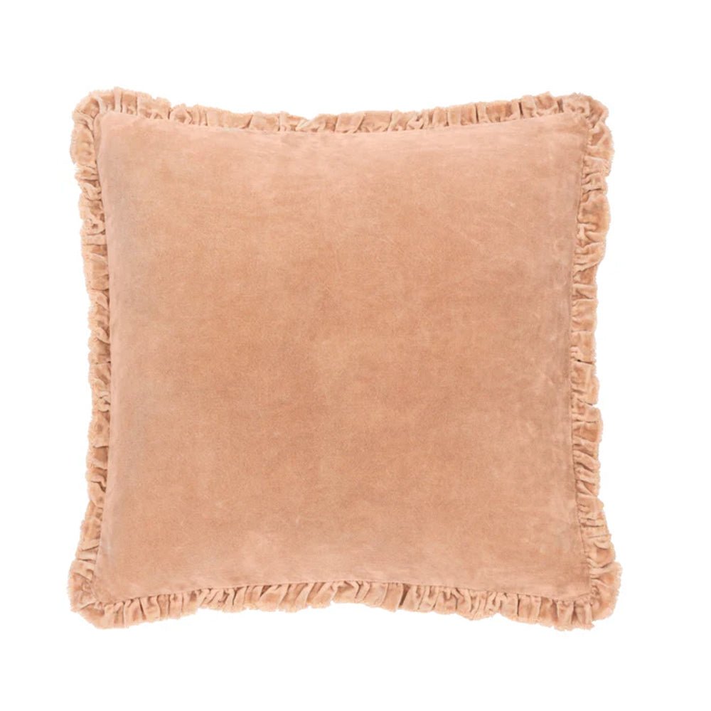 Ruffled Velvet Cushion in Cashew