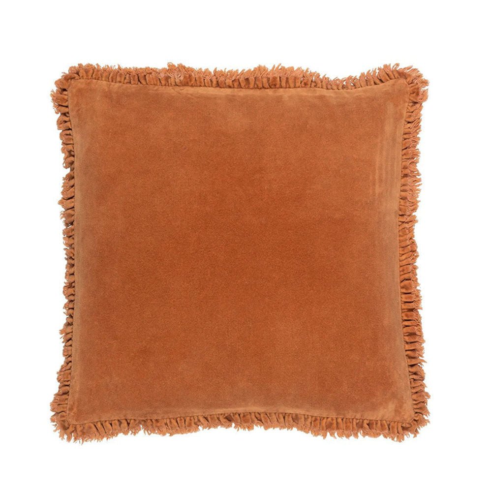 Ruffled Velvet Cushion in Rust Pink