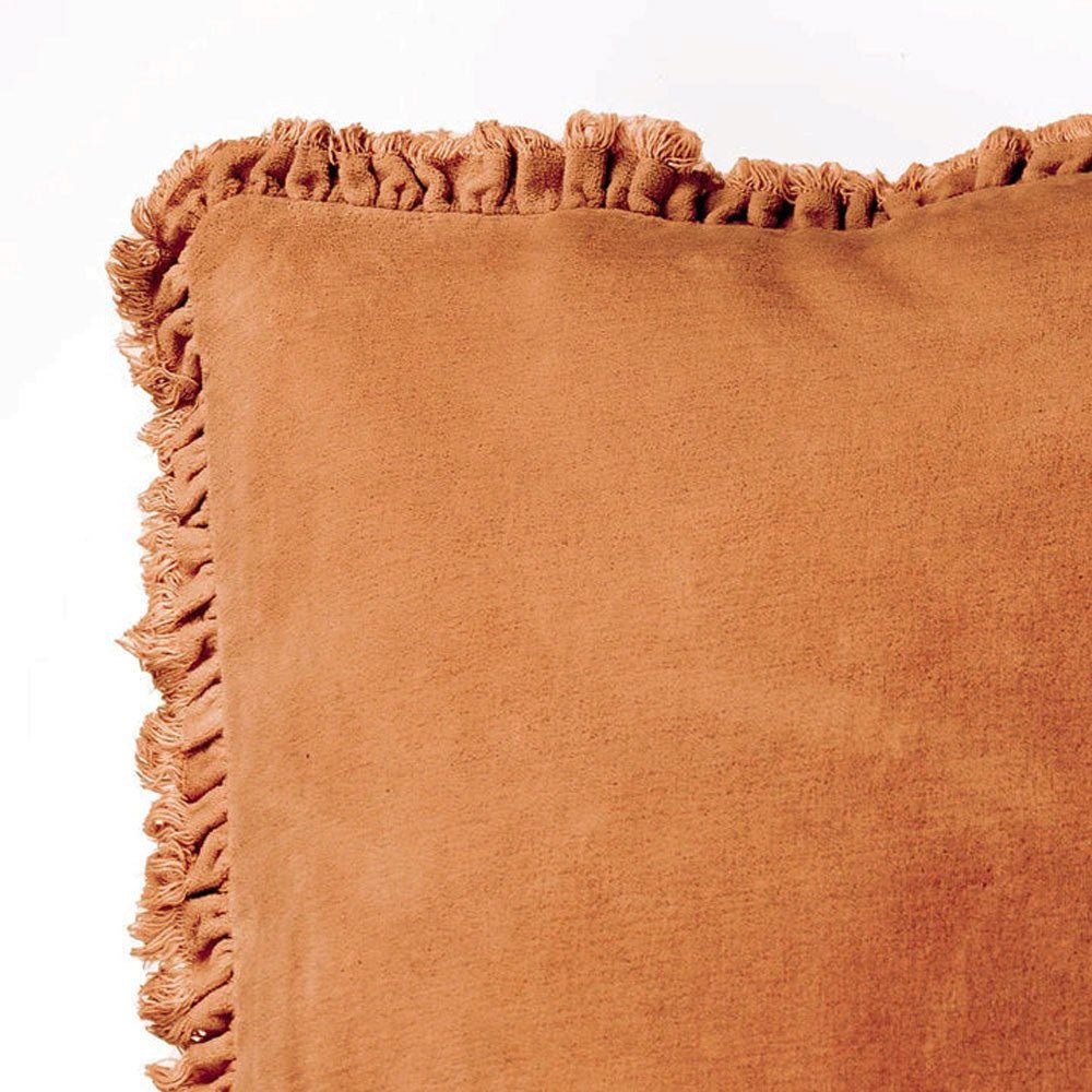 Ruffled Velvet Cushion in Rust Pink