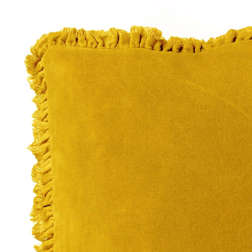 Ruffled Velvet Cushion in Saffron