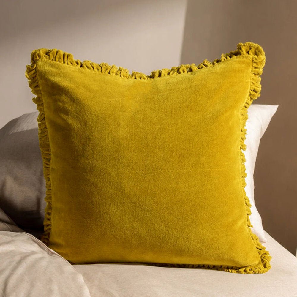 Ruffled Velvet Cushion in Saffron