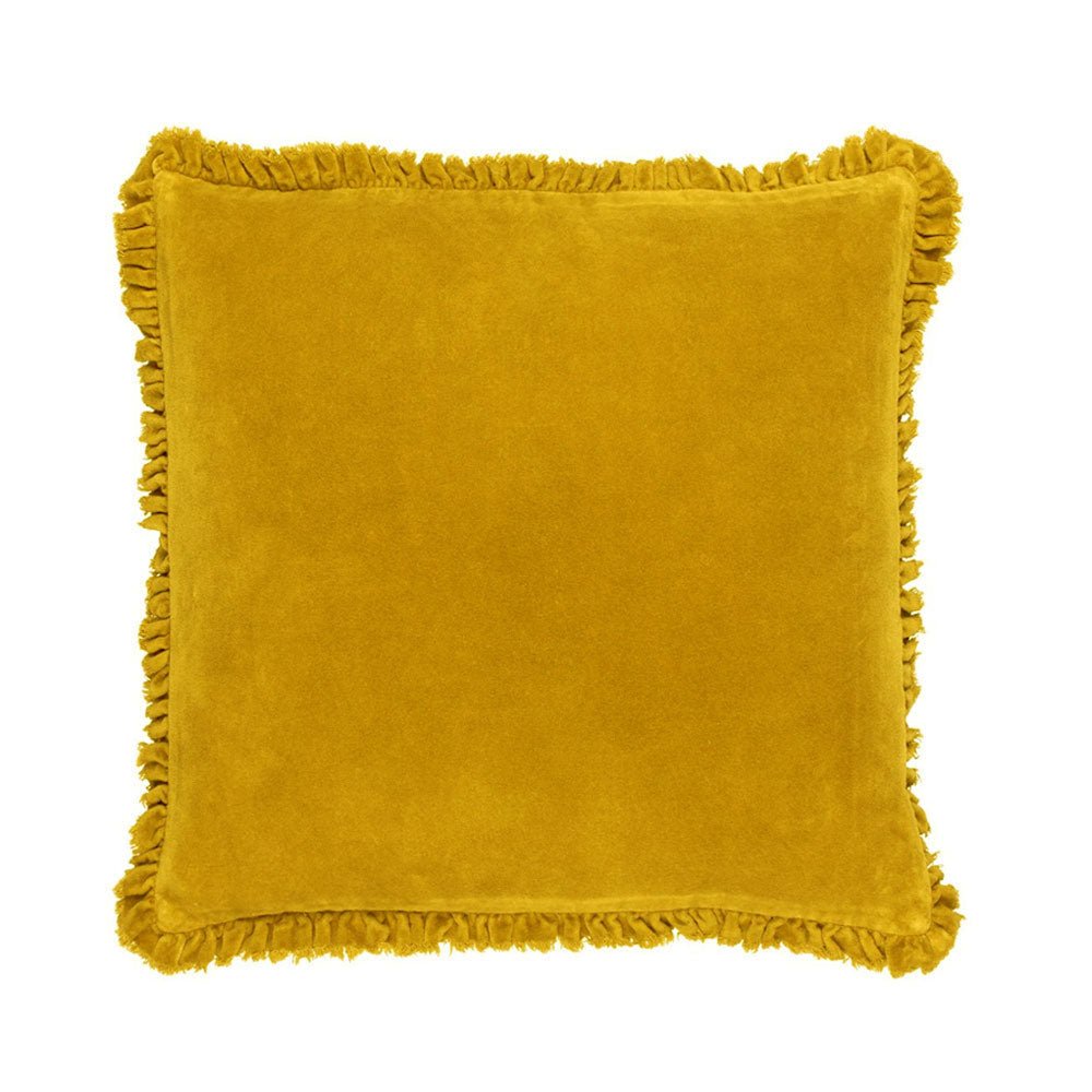 Ruffled Velvet Cushion in Saffron