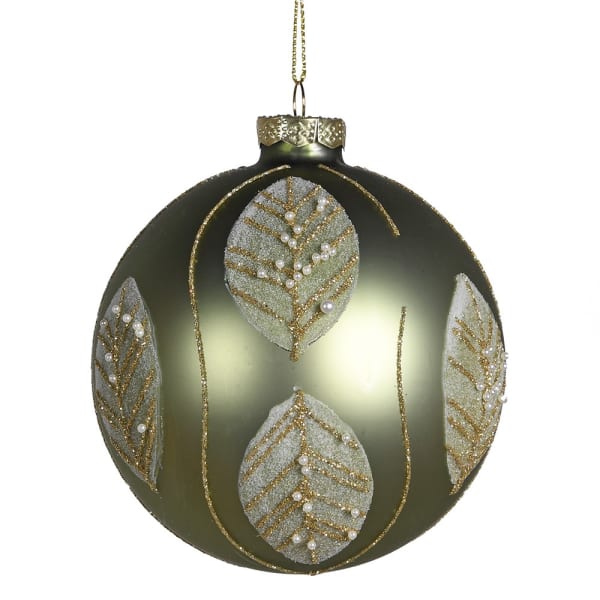 Sage Glitter Leaf Bauble