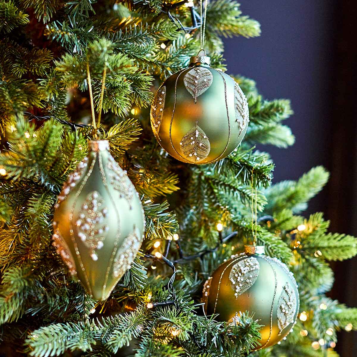 Sage Glitter Leaf Bauble