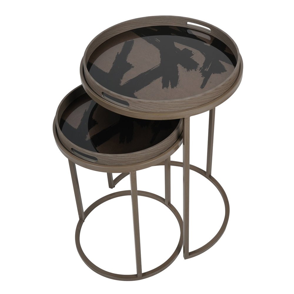 SaImpasto Brushstroke, Set of 2 Side Tray Tables, Taupe