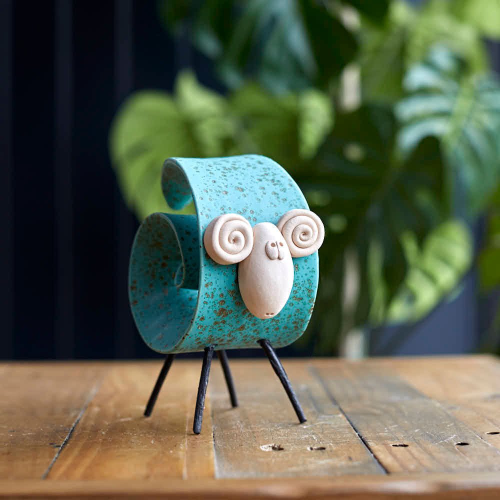 Scroll Ram Turquoise, Large - Angela Reed -