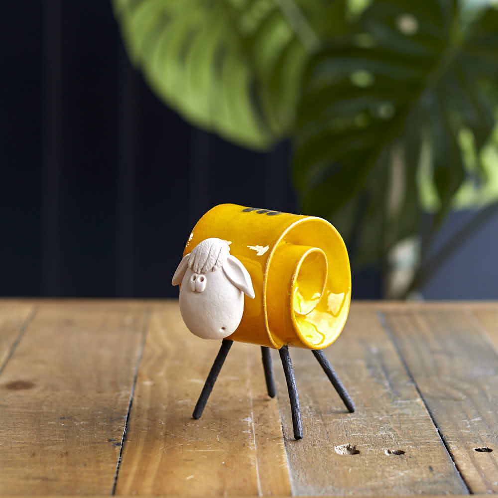 Scroll Sheep Mustard, Small - Angela Reed -