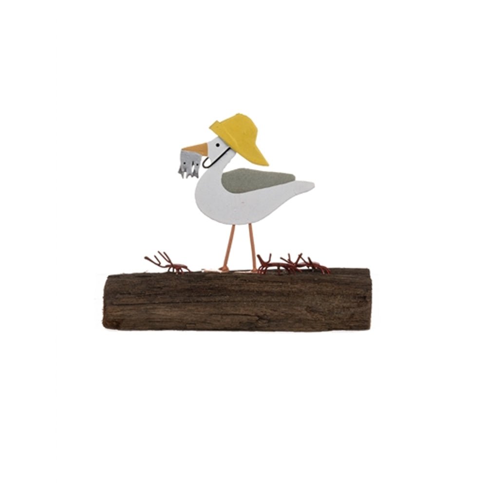 Seagull with Catch on a Wooden Block