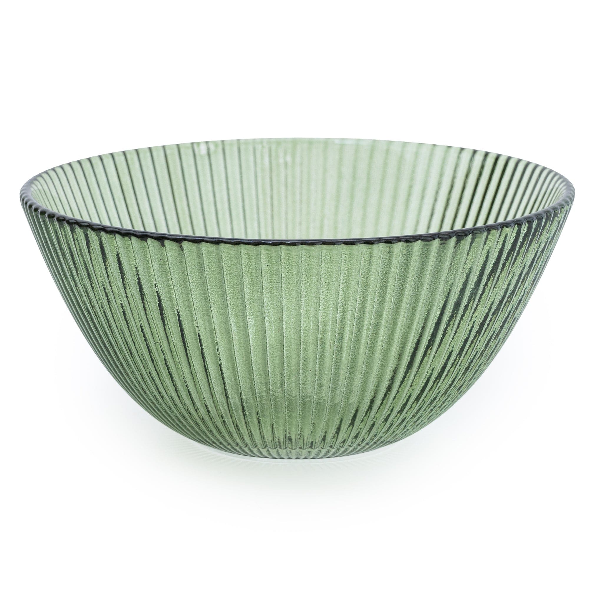 Set of 3 Ridged Glass Bowls, Olive Green