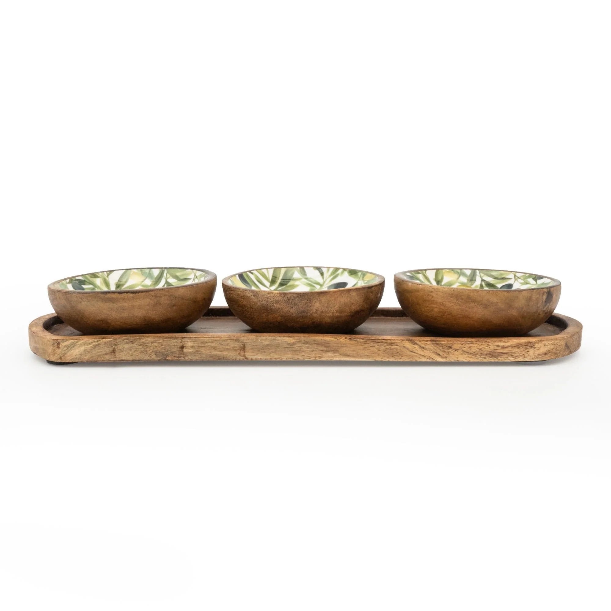 Set of 3 Small Mango Wood Dipping Bowls, Olives