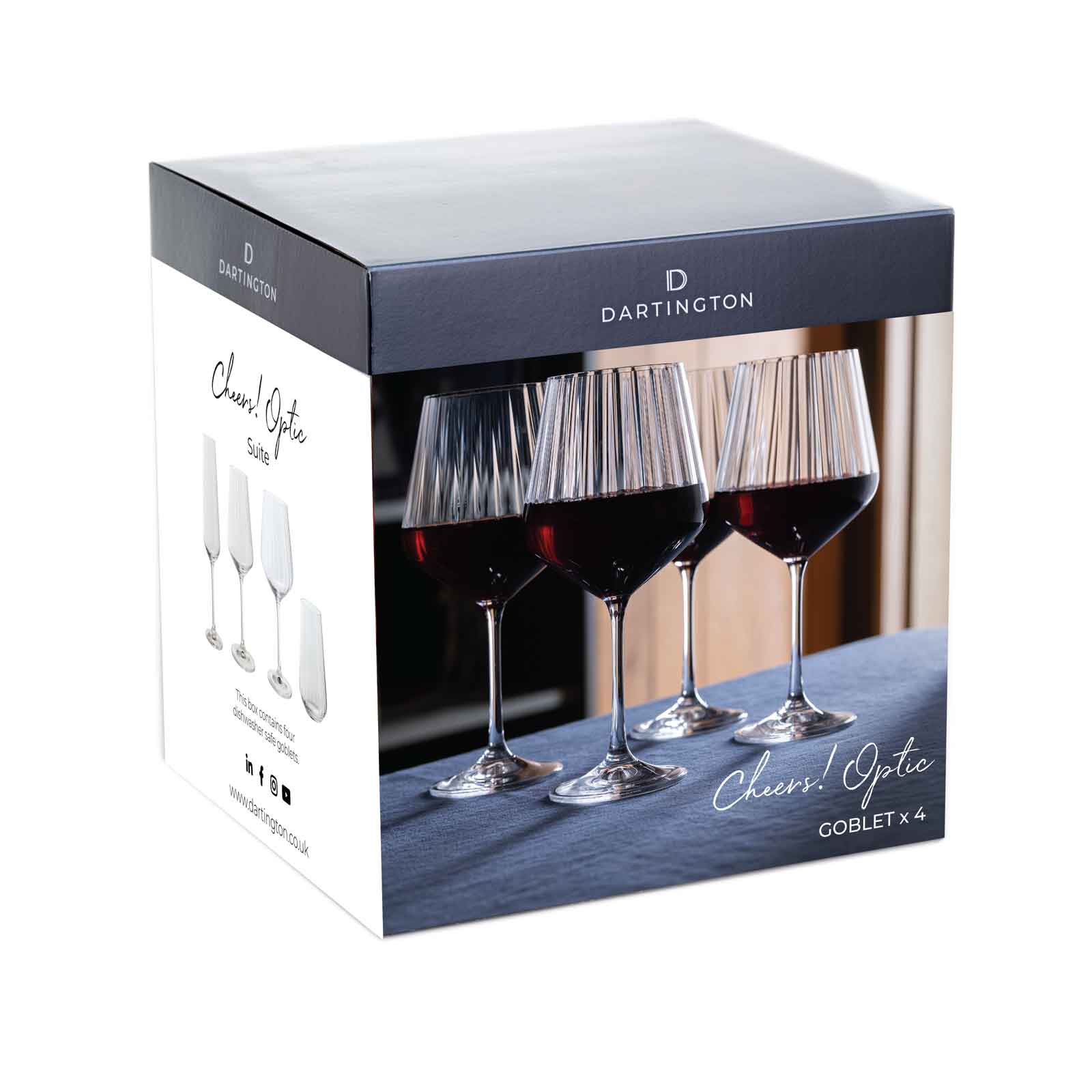 Set of 4 Dartington Cheers! Optic Goblet Wine Glasses