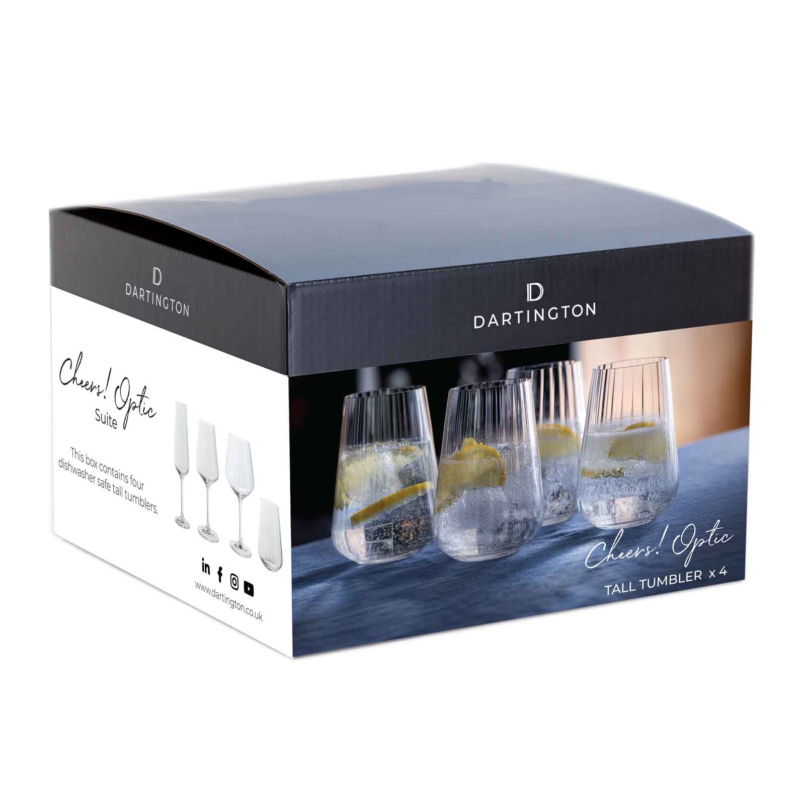 Set of 4 Dartington Cheers! Optic Tall Tumbler Glasses