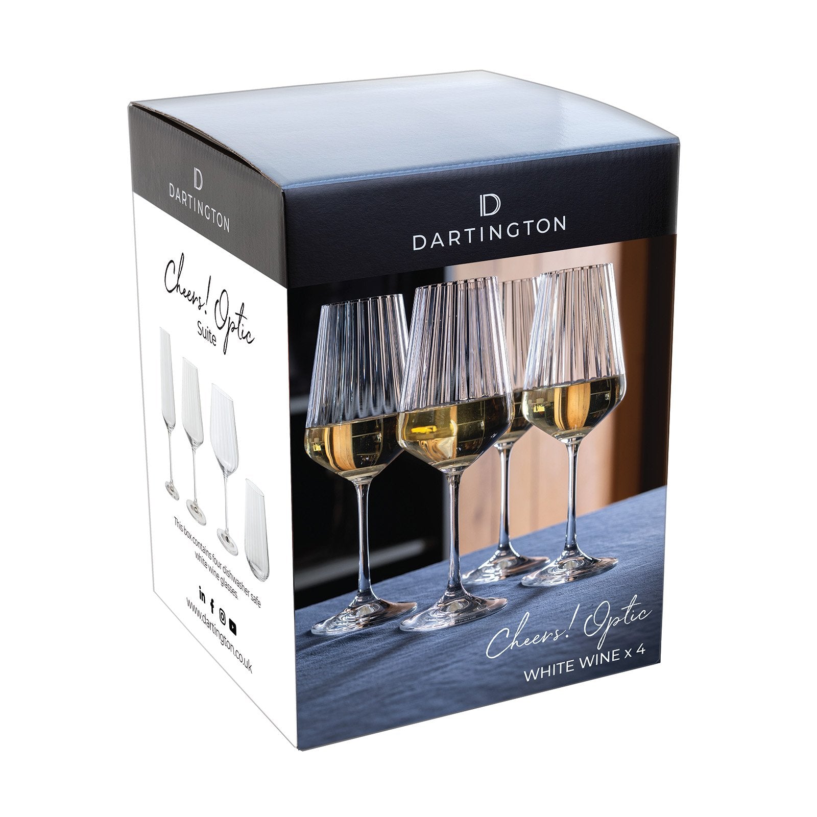 Set of 4 Dartington Cheers! Optic White Wine Glasses