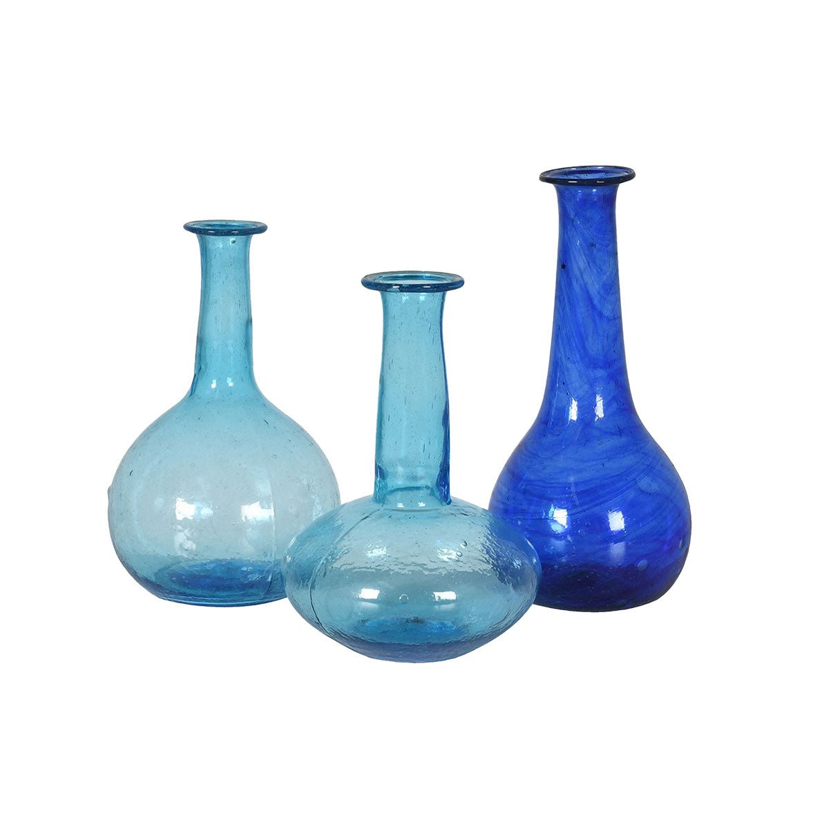 Set of Three, Blue Glass Bud Vases
