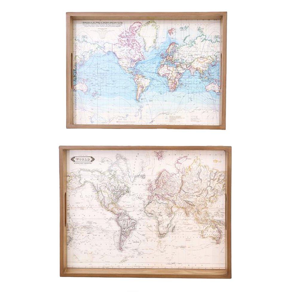 Set of Two Wooden Map Trays