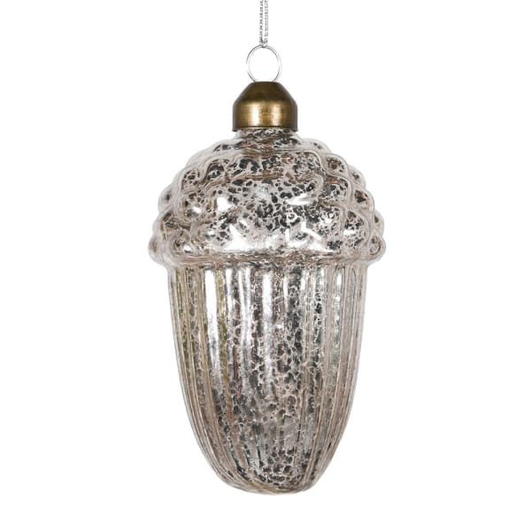 Silver Glass Acorn Bauble