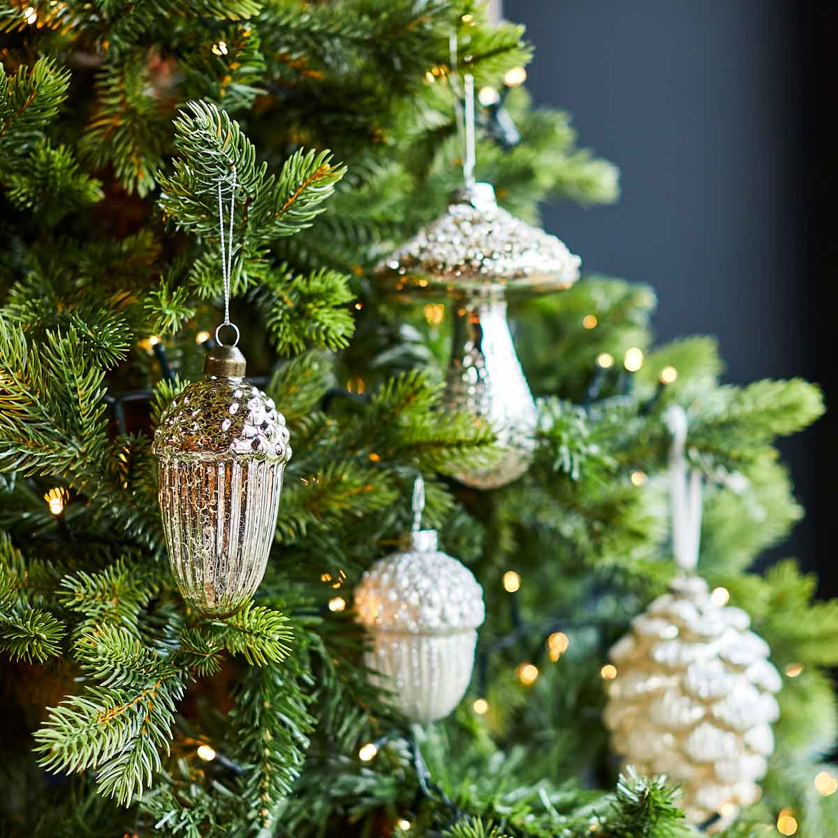 Silver Glass Acorn Bauble