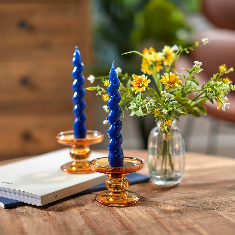 Single Spiral Candle in Navy