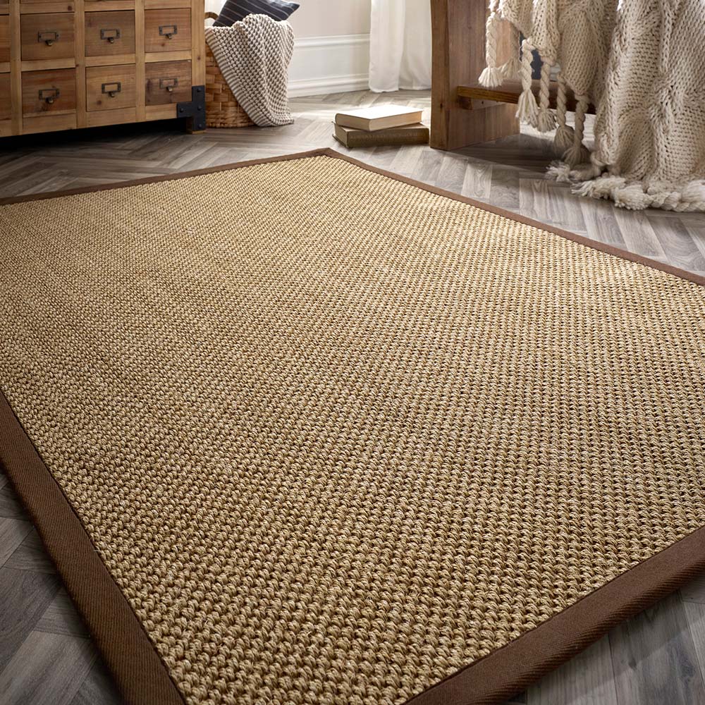 Sisal Rug in Natural with Dark Brown Border 120 x 170cm,160 x 230cm,200 x 290cm,67 x 200cm