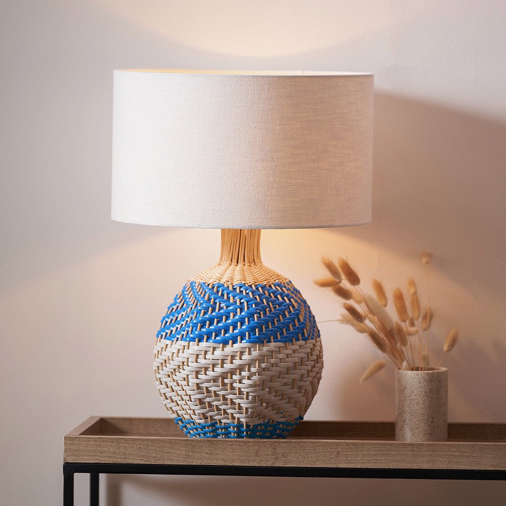 Small Brera Rattan Table Lamp, Cobalt