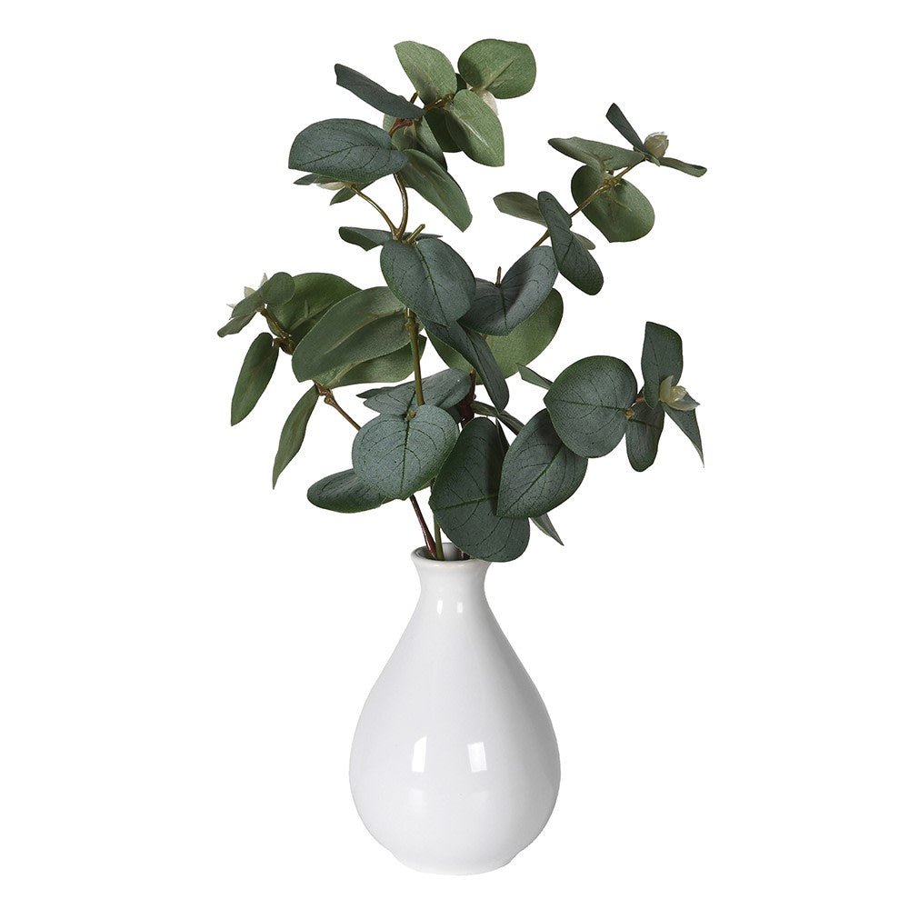 Small Faux Eucalyptus in White Ceramic Vase