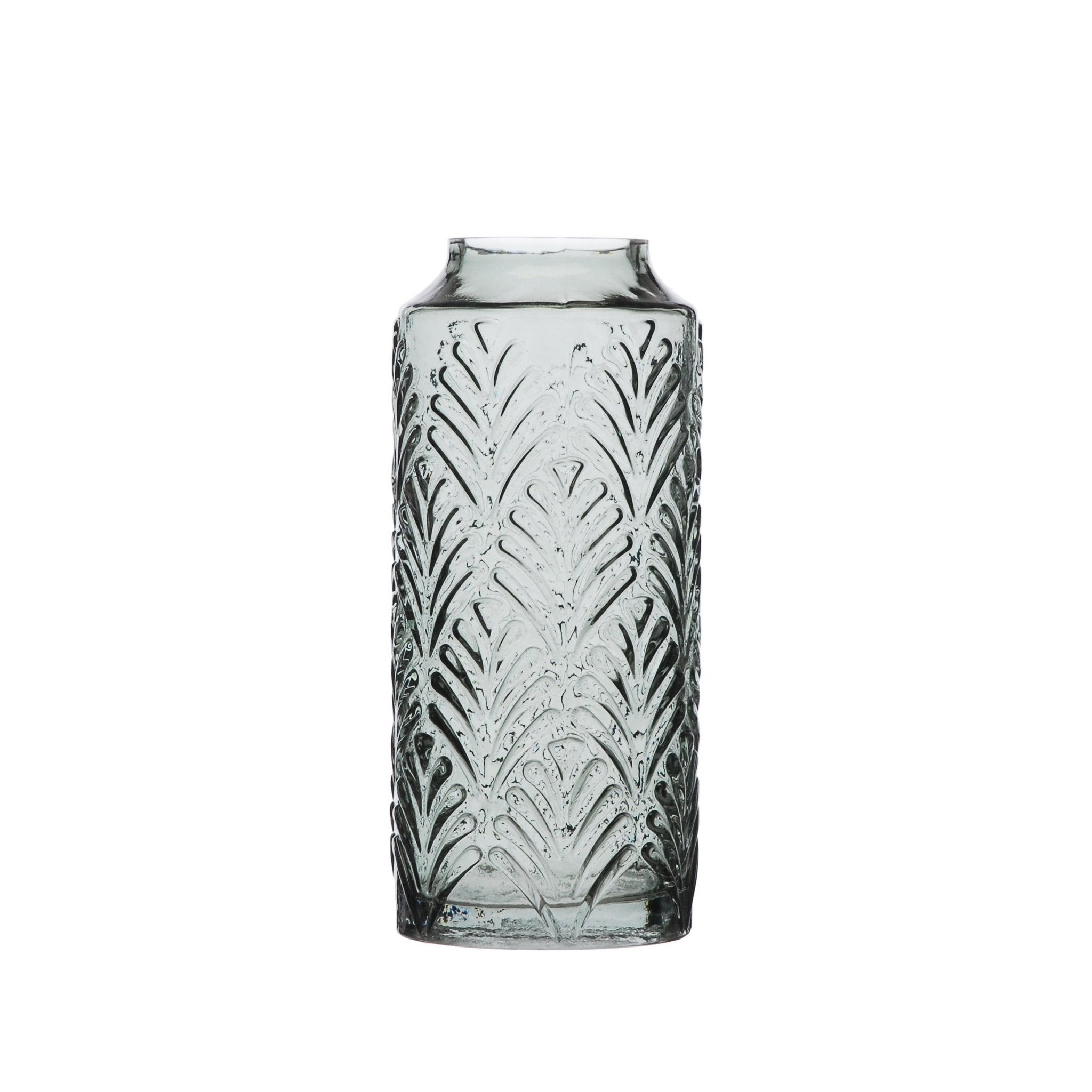 Smoked Leaf Design Glass Vase Medium