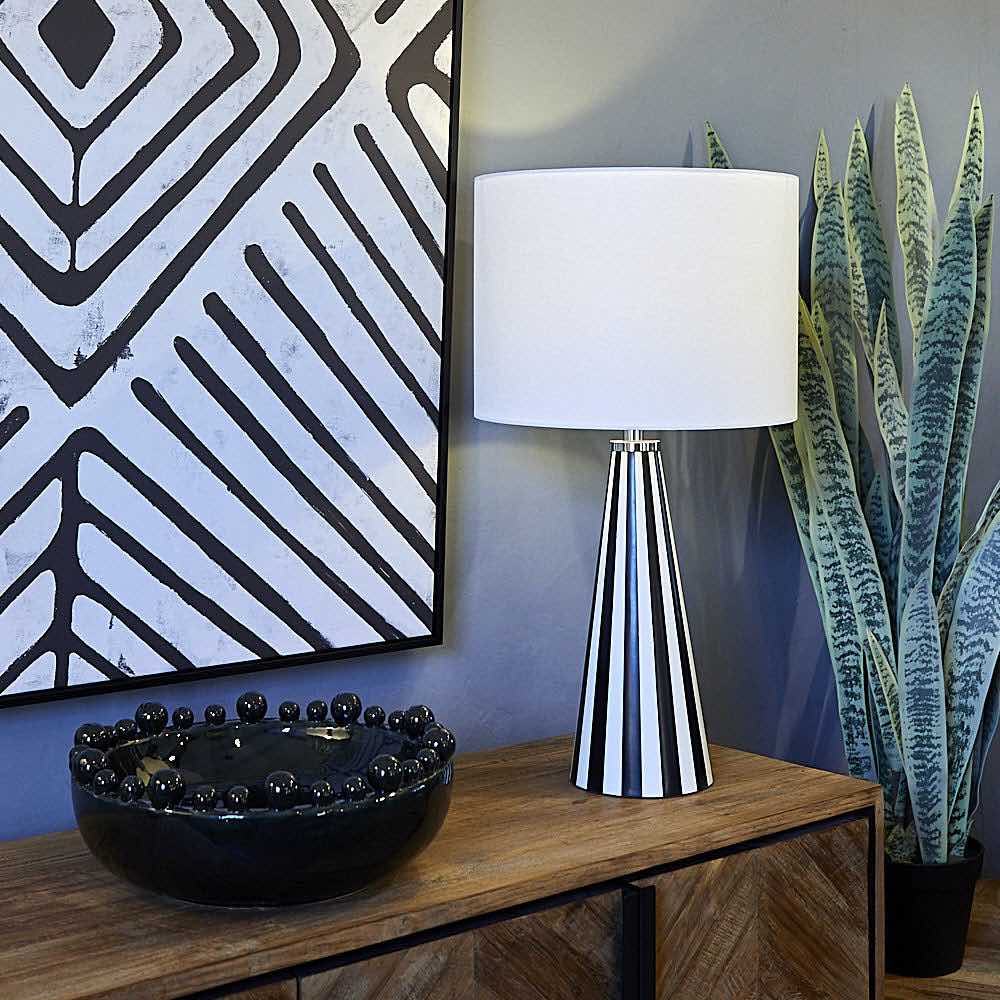 Stripe Bone Table Lamp with Linen Shade