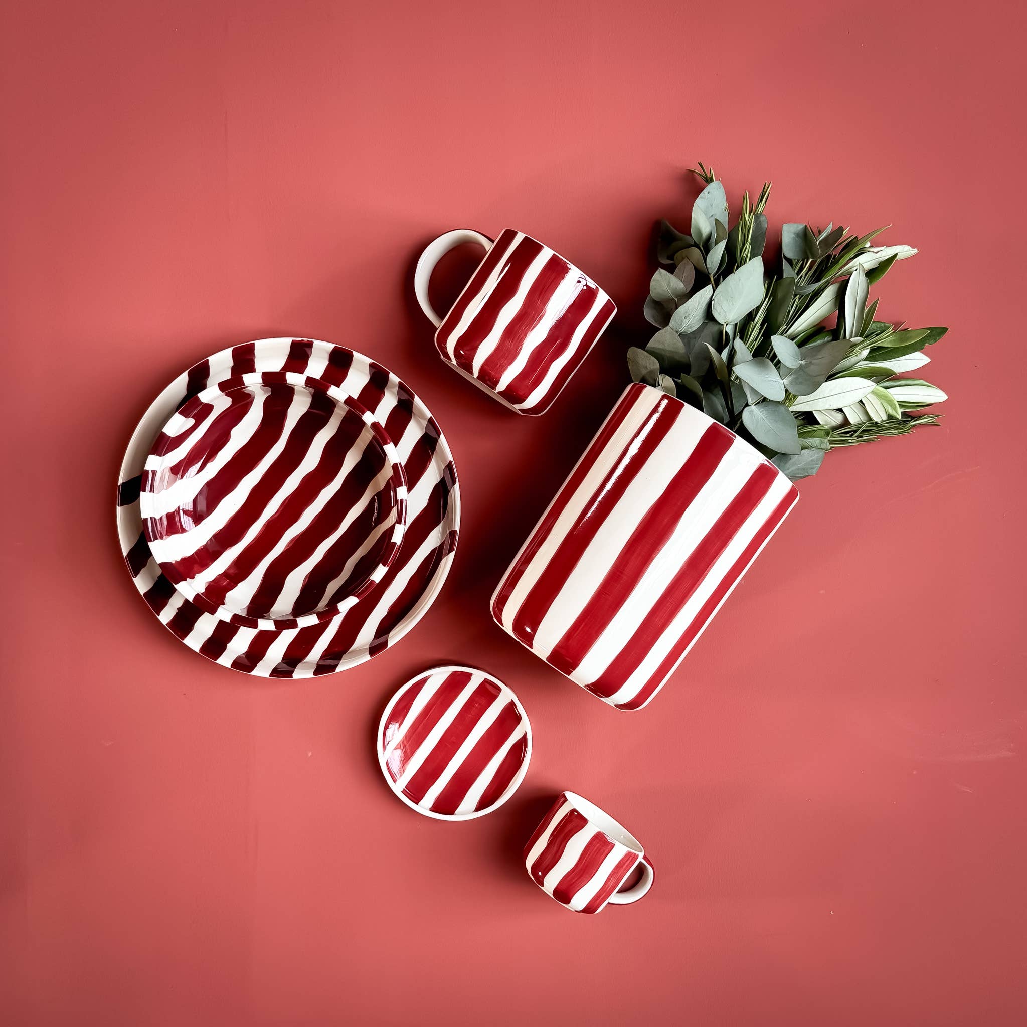 Striped Bowl, Sunset Red