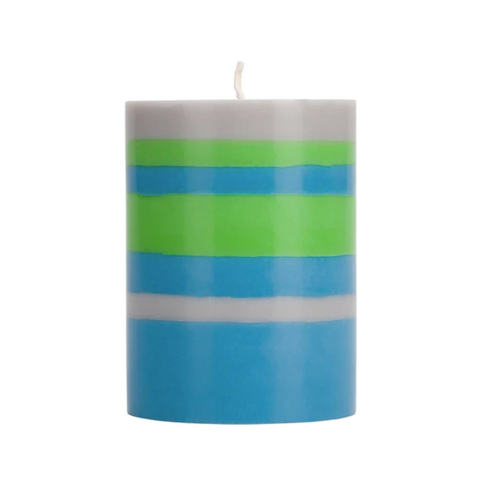 Striped Grass, Nanking Blue & Willow Pillar Candle, Small 10cm
