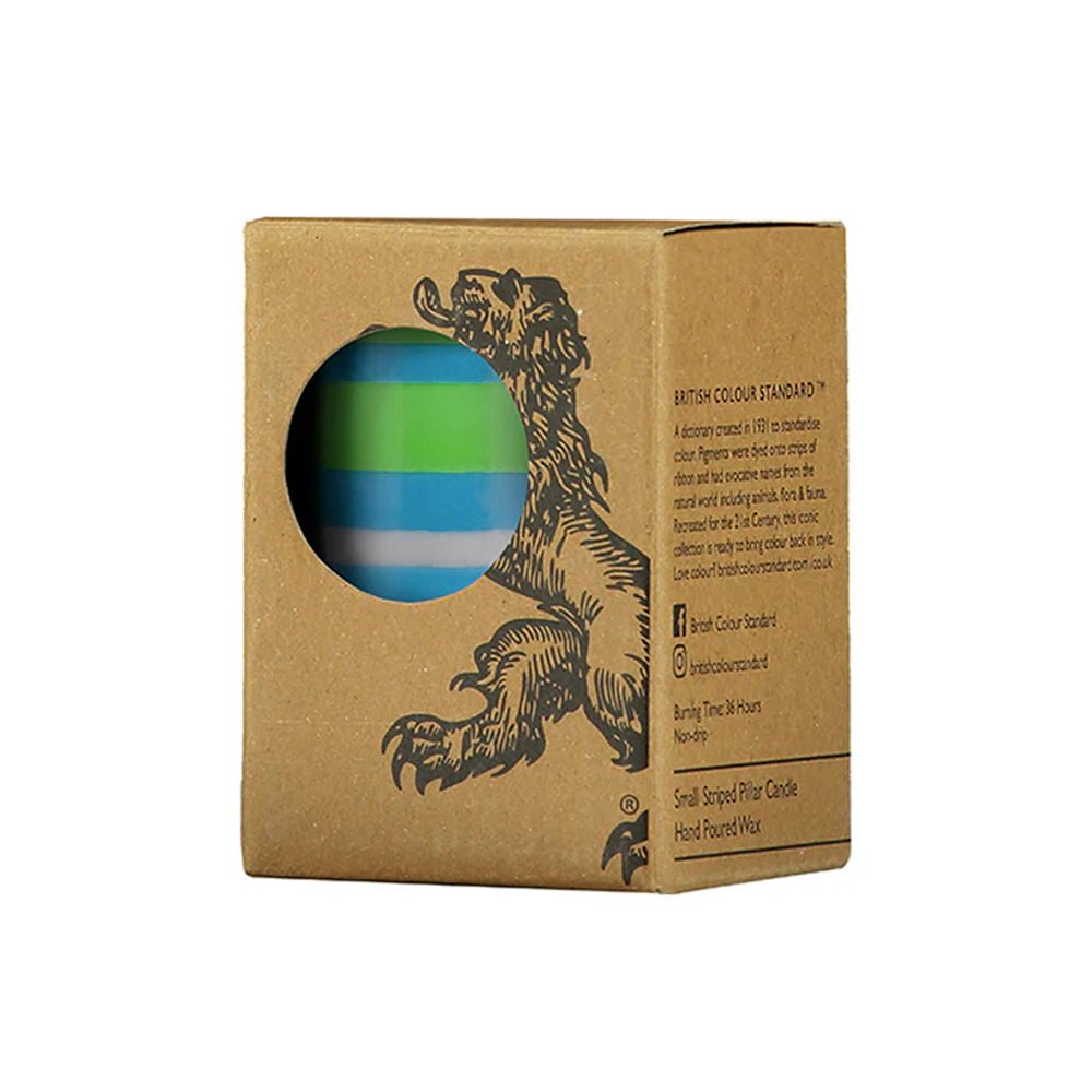 Striped Grass, Nanking Blue & Willow Pillar Candle, Small 10cm