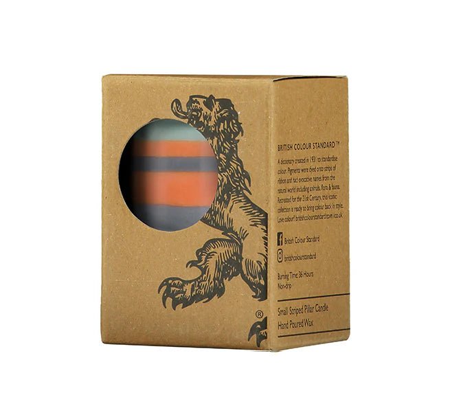 Striped Gunmetal, Opaline & Marigold Pillar Candle, Small 10cm