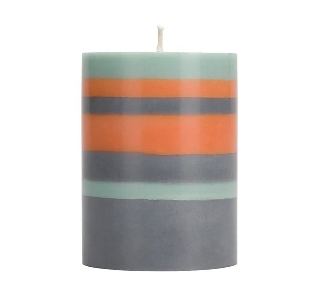 Striped Gunmetal, Opaline & Marigold Pillar Candle, Small 10cm