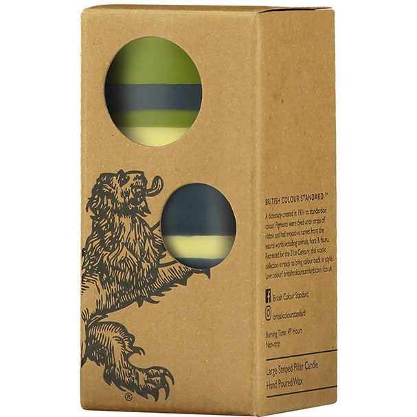 Striped Olive, Indigo and Jasmine Pillar Candle, Large 15cm