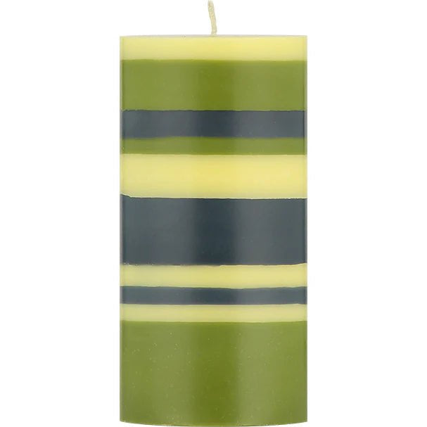Striped Olive, Indigo and Jasmine Pillar Candle, Large 15cm